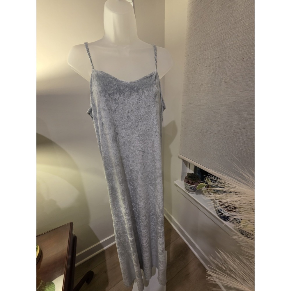 Soft Surroundings Sage Green Crushed Velvet Slip Dress L